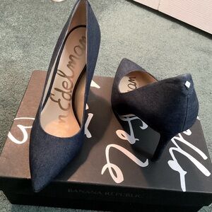 Sam Edelman Blue Denim 3 1/2 inch heel
